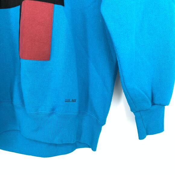 Vintage 80s Dee Bee Suede Applique Double Collared Sweatshirt Blue Sz Large - Picture 4 of 7